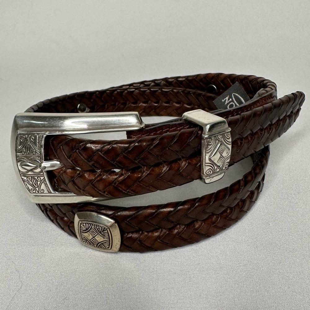 Brighton Braided Leather Silver Concho Belt Brown Women’s Size ML/32